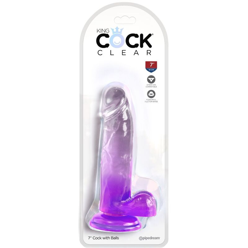 KING COCK - CLEAR REALISTIC PENIS WITH BALLS 15.2 CM PURPLE - NOCTURNA DESIRES