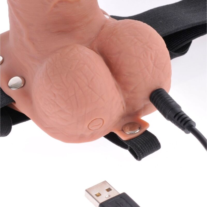 FETISH FANTASY SERIES - ADJUSTABLE HARNESS REALISTIC PENIS WITH BALLS RECHARGEABLE AND VIBRATOR 17.8 CM - NOCTURNA DESIRES