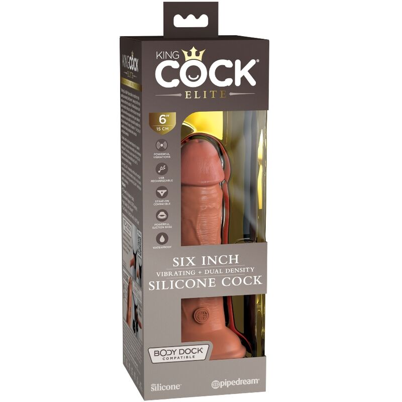 KING COCK - ELITE REALISTIC DILDO VIBRATING & SILICONE 15.2 CM CARAMEL - NOCTURNA DESIRES
