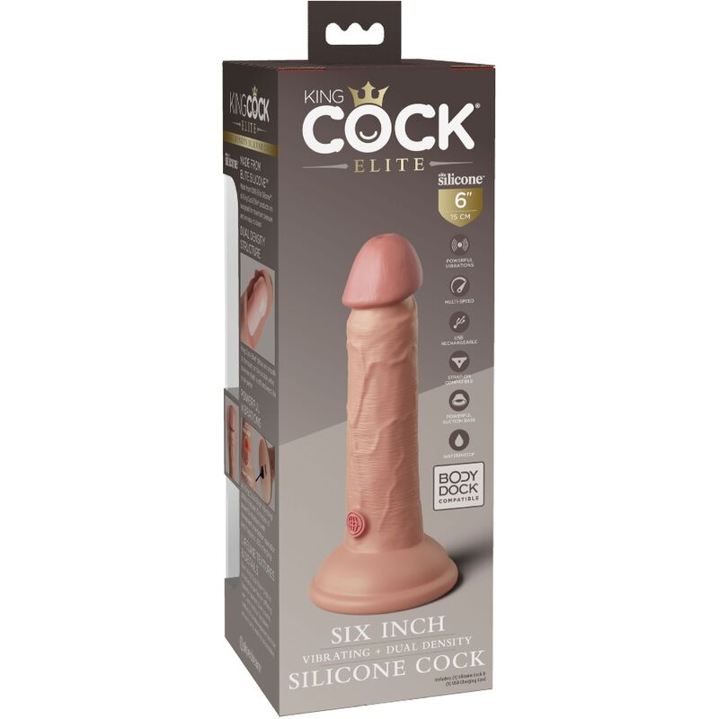 KING COCK - ELITE REALISTIC DILDO VIBRATING & SILICONE 15.2 CM - NOCTURNA DESIRES