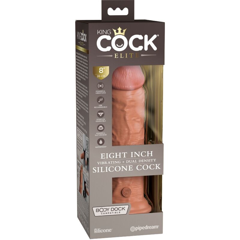 KING COCK - ELITE REALISTIC DILDO VIBRATING & SILICONE 20.3 CM CARAMEL - NOCTURNA DESIRES