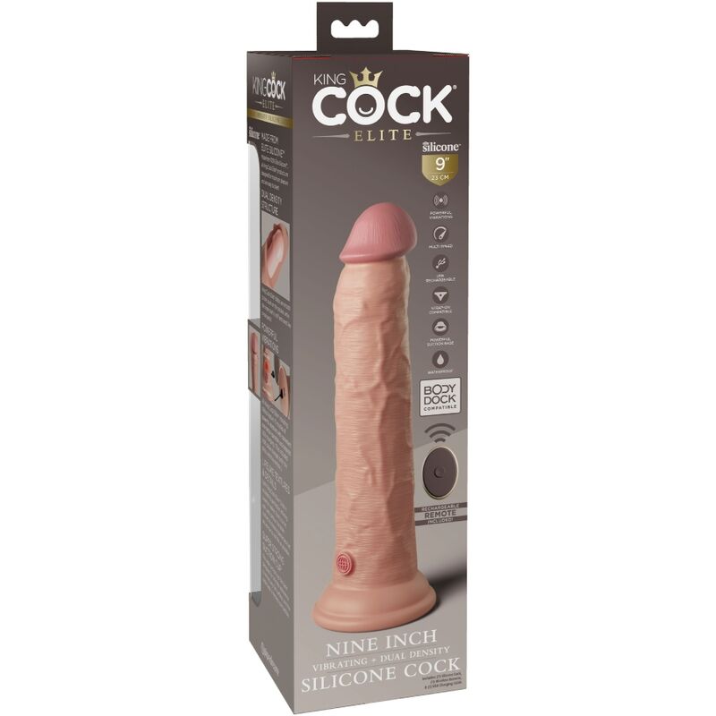 KING COCK - ELITE REALISTIC DILDO VIBRATOR & SILICONE REMOTE CONTROL 23 CM - NOCTURNA DESIRES