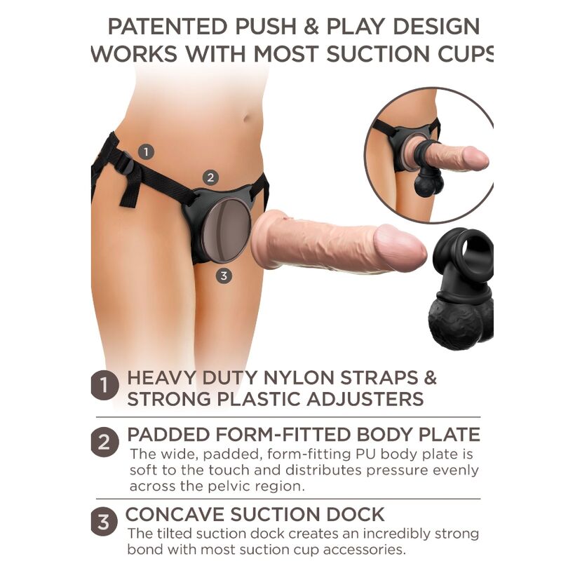 KING COCK - ELITE DELUXE ADJUSTABLE HARNESS KIT RING WITH TESTICLES & DILDO 20.3 CM - NOCTURNA DESIRES