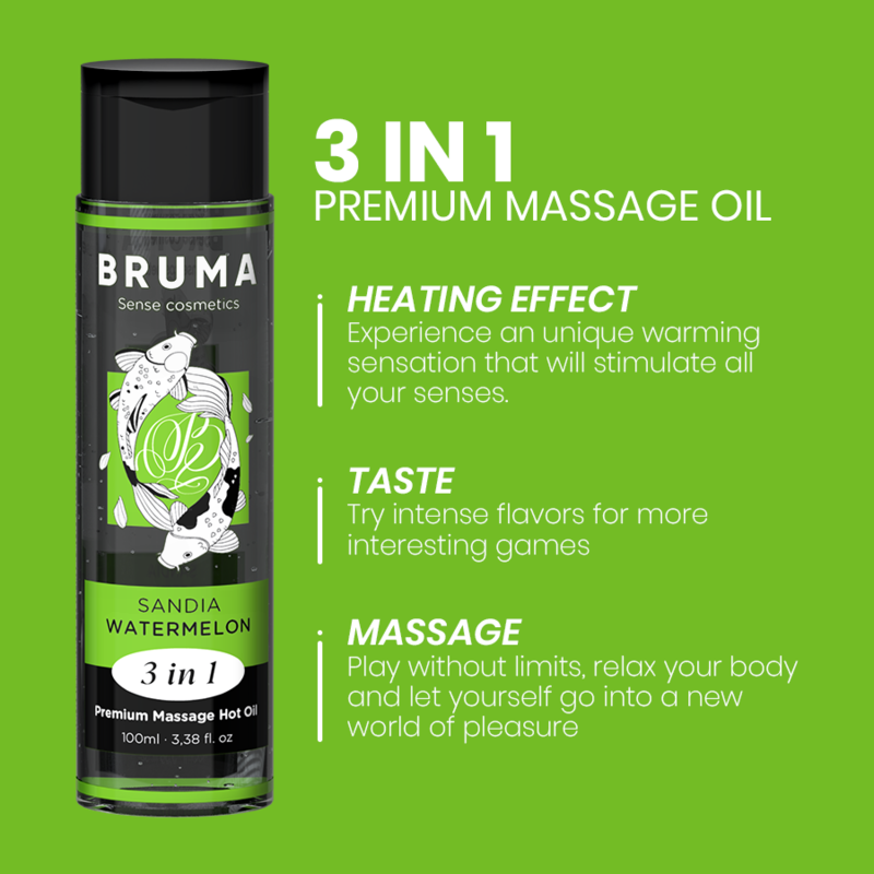 BRUMA - PREMIUM MASSAGE HOT OIL WATERMELON 3 IN 1 - 100 ML - NOCTURNA DESIRES