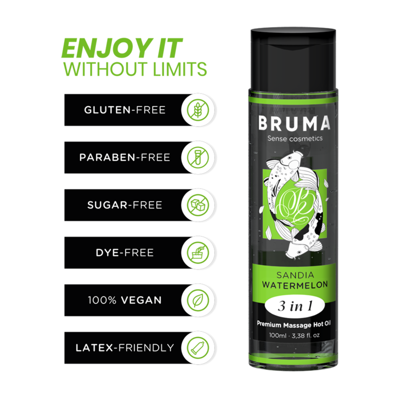 BRUMA - PREMIUM MASSAGE HOT OIL WATERMELON 3 IN 1 - 100 ML - NOCTURNA DESIRES