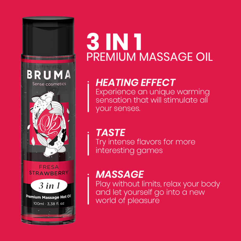 BRUMA - PREMIUM MASSAGE HOT OIL STRAWBERRY 3 IN 1 - 100 ML - NOCTURNA DESIRES