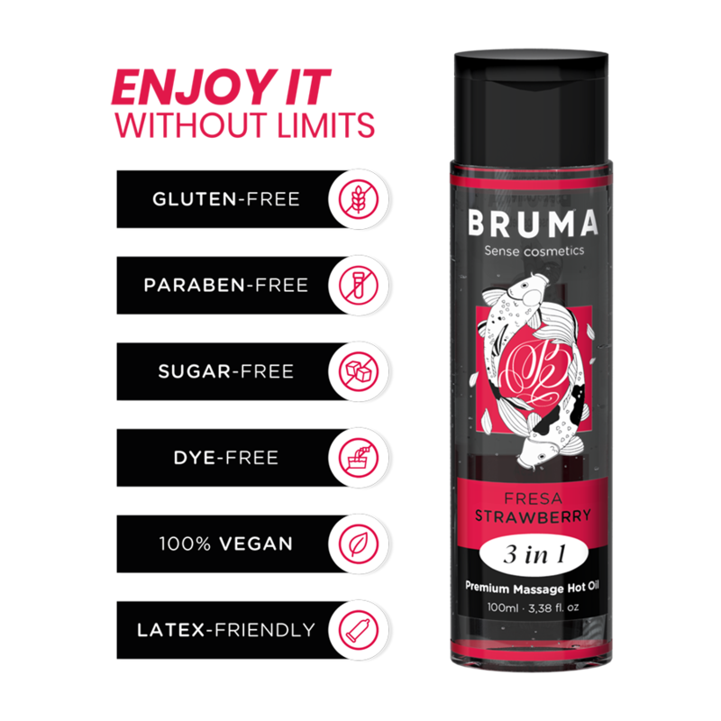 BRUMA - PREMIUM MASSAGE HOT OIL STRAWBERRY 3 IN 1 - 100 ML - NOCTURNA DESIRES