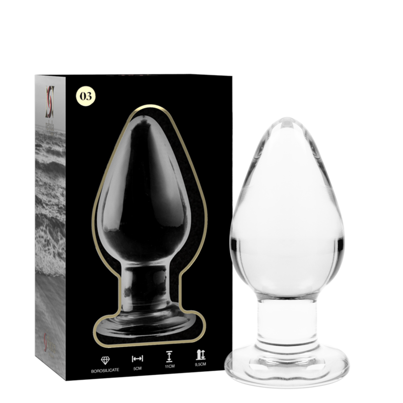 NEBULA SERIES BY IBIZA - MODEL 3 ANAL PLUG BOROSILICATE GLASS TRANSPARENT 11 CM -O- 5 CM - NOCTURNA DESIRES