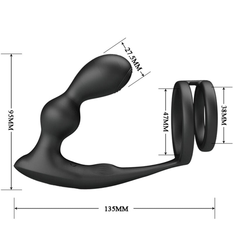 PRETTY LOVE - MARSHALL PENIS RING WITH VIBRATORY ANAL PLUG WITH REMOTE CONTROL - NOCTURNA DESIRES