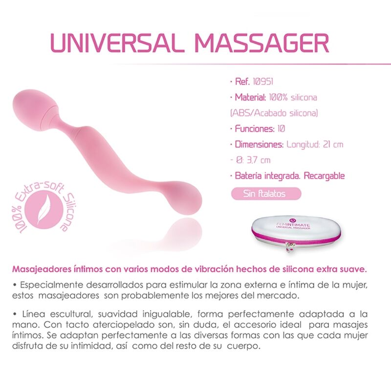 FEMINTIMATE - UNIVERSAL MASSAGER SILICONE VIBRATOR PINK - NOCTURNA DESIRES