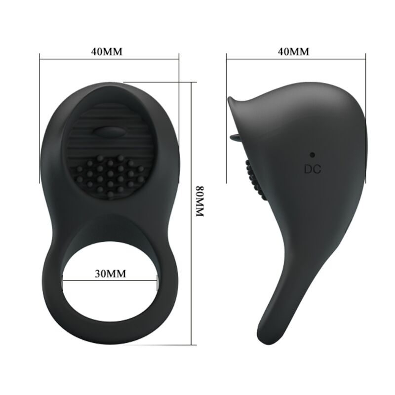 PRETTY LOVE - VIBRATING PENIS RING WITH BLACK TONGUE - NOCTURNA DESIRES
