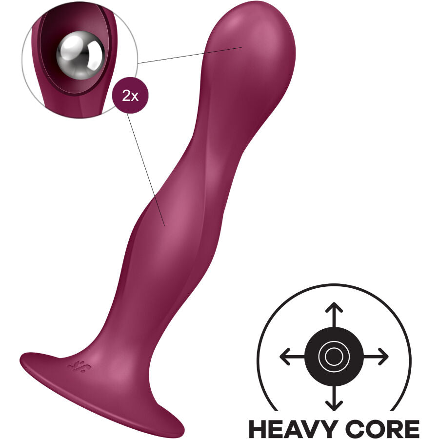 SATISFYER - DOUBLE BALL-R SILICONE DILDO GARNET - NOCTURNA DESIRES