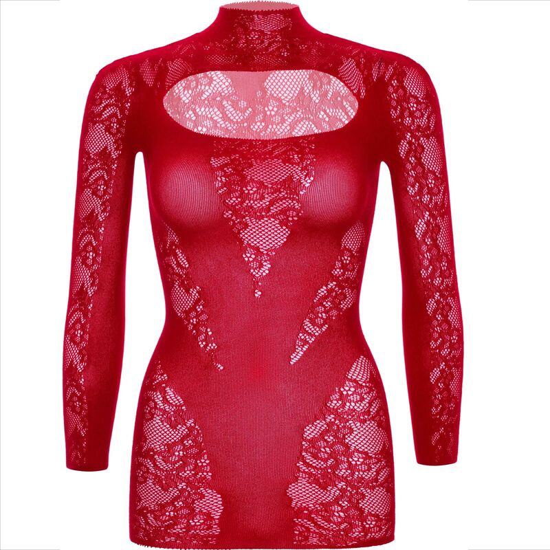 LEG AVENUE - MINI DRESS WITH LACE LONG SLEEVE RED - NOCTURNA DESIRES