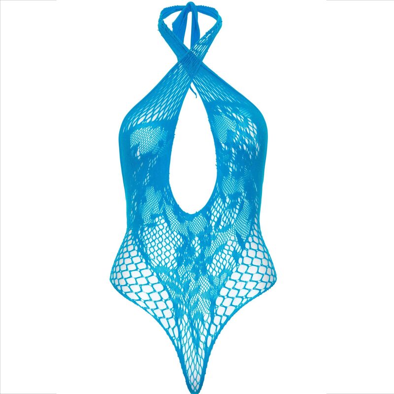 LEG AVENUE - TEDDY HALTER WITH LACE BLUE - NOCTURNA DESIRES