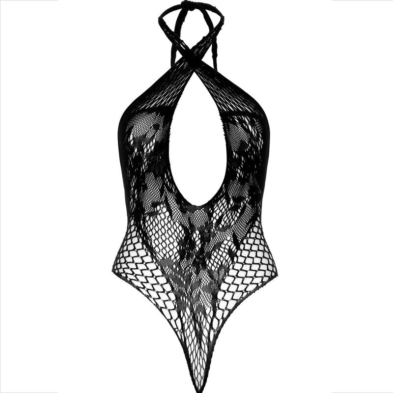 LEG AVENUE - TEDDY HALTER WITH LACE BLACK - NOCTURNA DESIRES