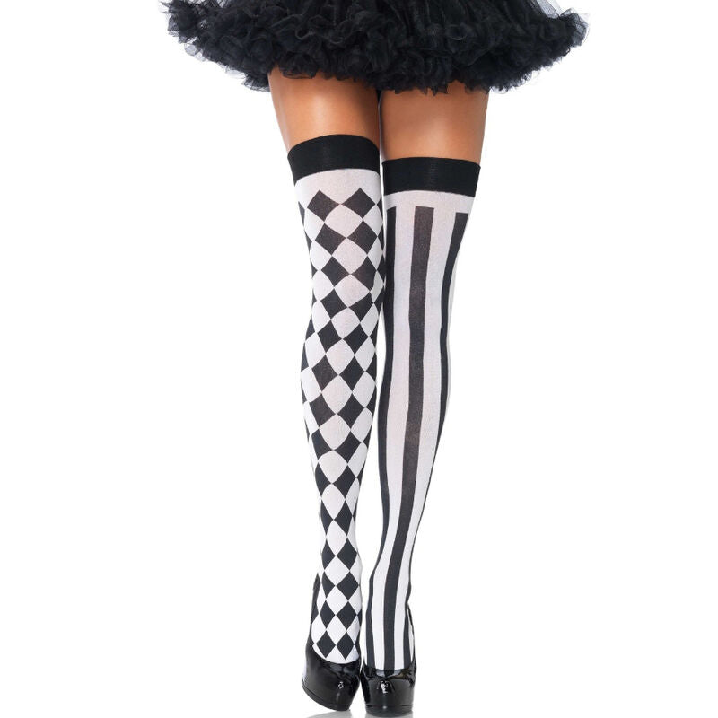 LEG AVENUE - BLACK/WHITE ARLEQUIN HIGH SOCKS - NOCTURNA DESIRES