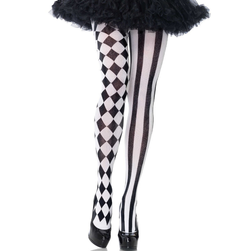 LEG AVENUE - BLACK/WHITE HARLEQUIN TIGHTS - NOCTURNA DESIRES