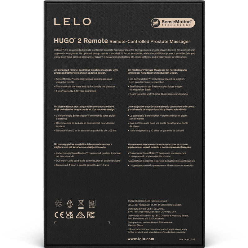 LELO - HUGO 2 PROSTATE MASSAGER REMOTE CONTROL BLACK - NOCTURNA DESIRES