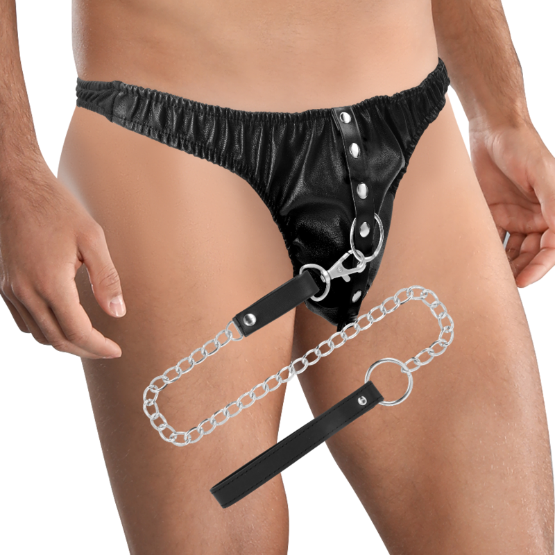 DARKNESS - SUBMISSION THONG WITH METAL CHAIN - NOCTURNA DESIRES