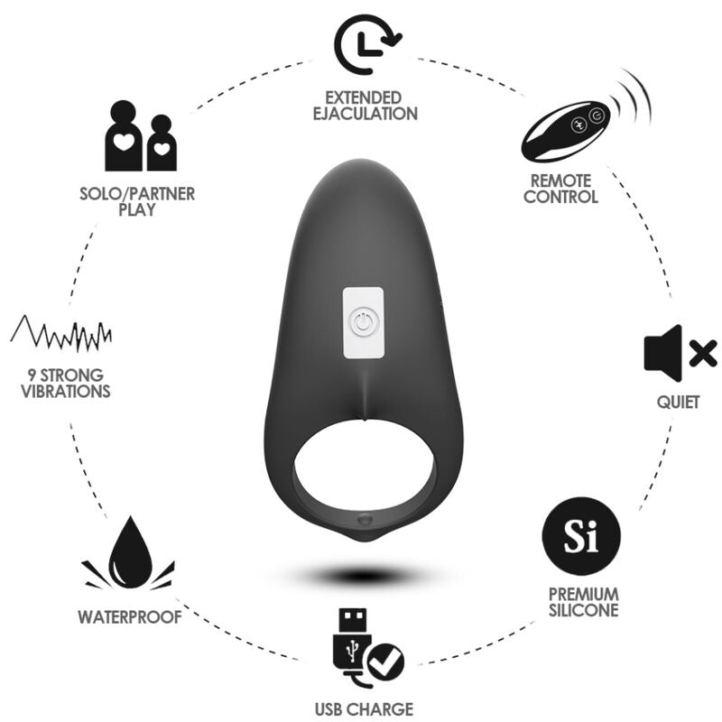 ARMONY - SHARK VIBRATOR RING FOR COUPLES REMOTE CONTROL BLACK - NOCTURNA DESIRES