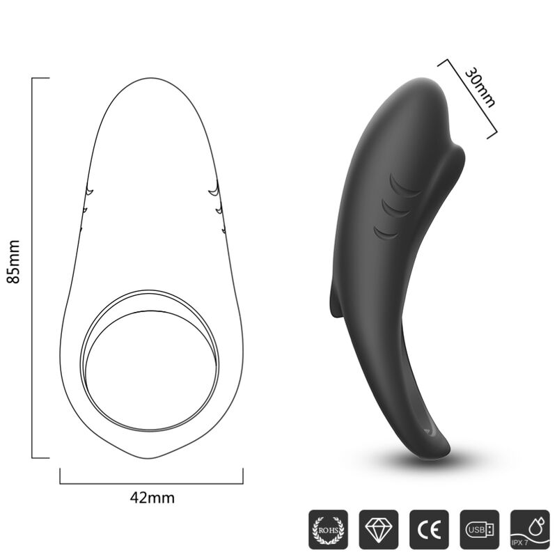 ARMONY - SHARK VIBRATOR RING FOR COUPLES REMOTE CONTROL BLACK - NOCTURNA DESIRES