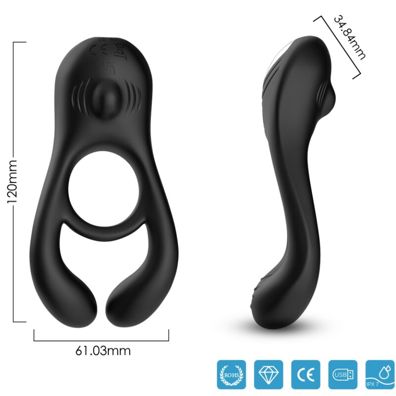 ARMONY - VEYRON DOUBLE VIBRATOR RING TOY FOR COUPLES REMOTE CONTROL BLACK - NOCTURNA DESIRES