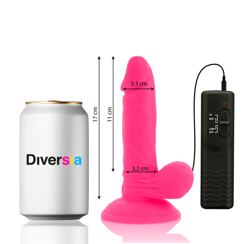 DIVERSIA - FLEXIBLE VIBRATING DILDO PINK 17 CM -O- 3.3 CM - NOCTURNA DESIRES