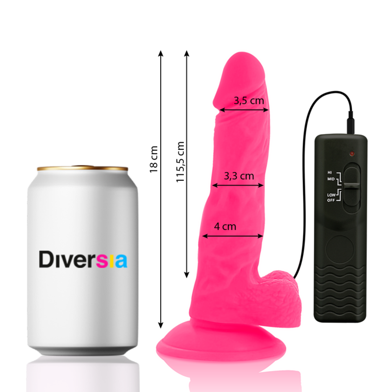 DIVERSIA - FLEXIBLE VIBRATING DILDO PINK 18 CM -O- 4 CM - NOCTURNA DESIRES