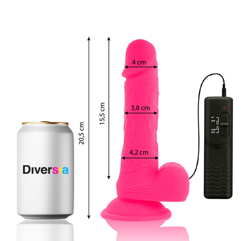 DIVERSIA - FLEXIBLE VIBRATING DILDO PINK 20.5 CM -O- 4.2 CM - NOCTURNA DESIRES