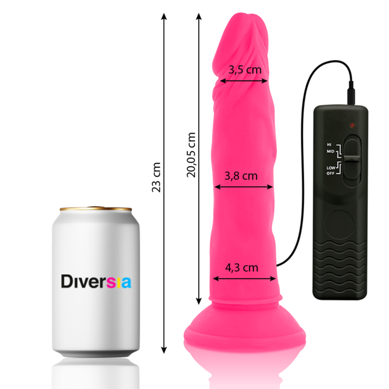 DIVERSIA - FLEXIBLE VIBRATING DILDO PINK 23 CM -O- 4.3 CM - NOCTURNA DESIRES