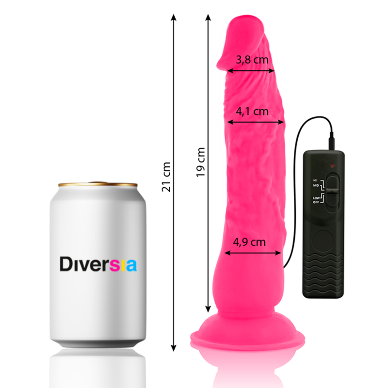 DIVERSIA - FLEXIBLE VIBRATING DILDO PINK 21 CM -O- 4.9 CM - NOCTURNA DESIRES