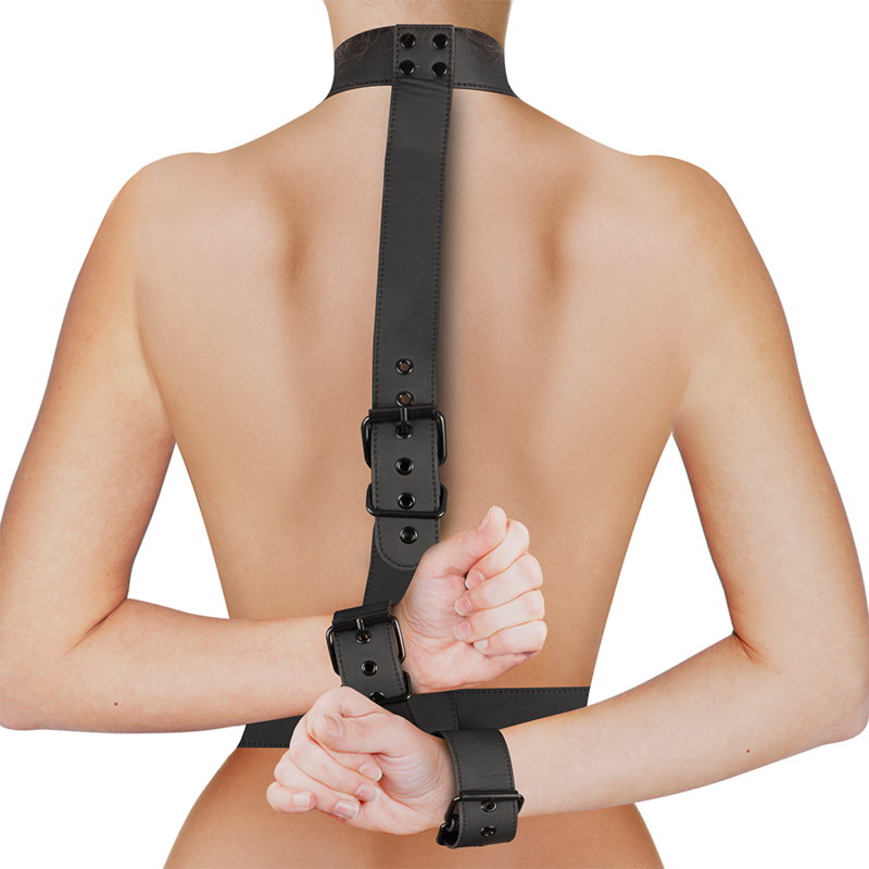 FETISH SUBMISSIVE BONDAGE - COLLAR & WRIST CUFFS BODY RESTRAINT SET - NOCTURNA DESIRES