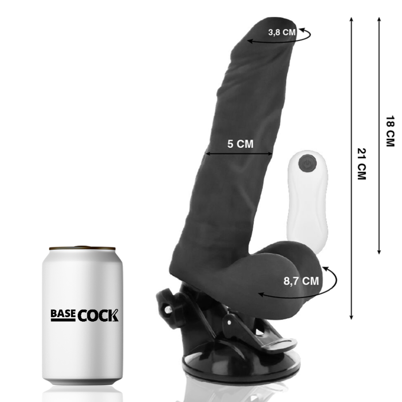 BASECOCK - VIBRADOR ARTICULABLE CONTROL REMOTO NEGRO 21 CM -O- 5 CM - NOCTURNA DESIRES