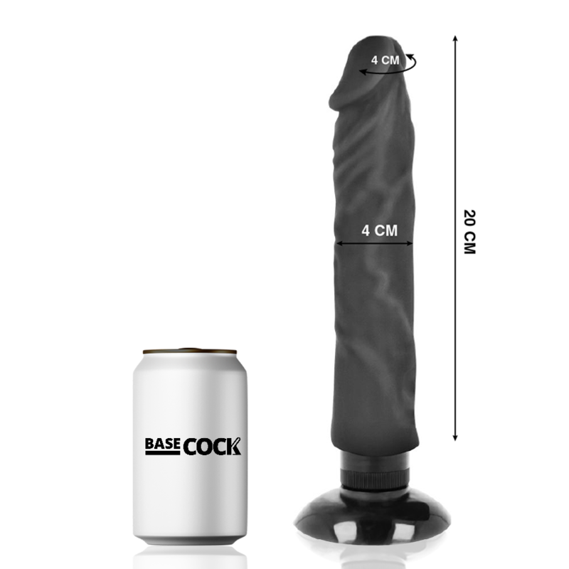 BASECOCK - REALISTIC VIBRATOR 2-1 BLACK 20 CM -O- 4 CM - NOCTURNA DESIRES
