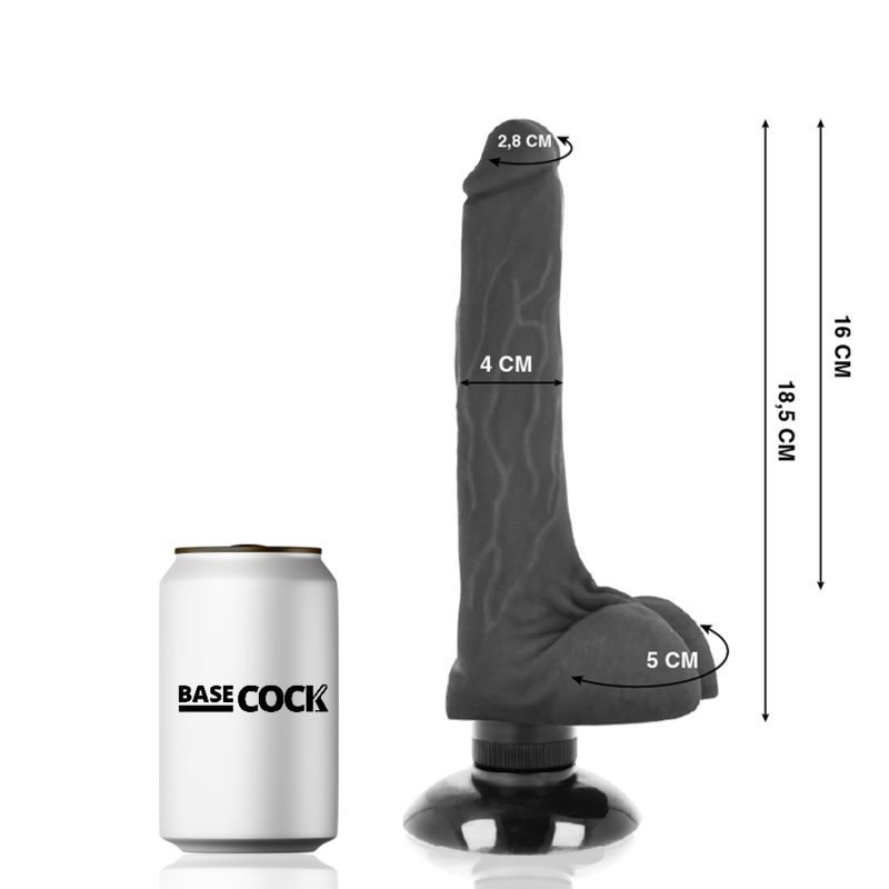 BASECOCK - REALISTIC VIBRATOR 2-1 BLACK 18.5 CM -O- 4 CM - NOCTURNA DESIRES