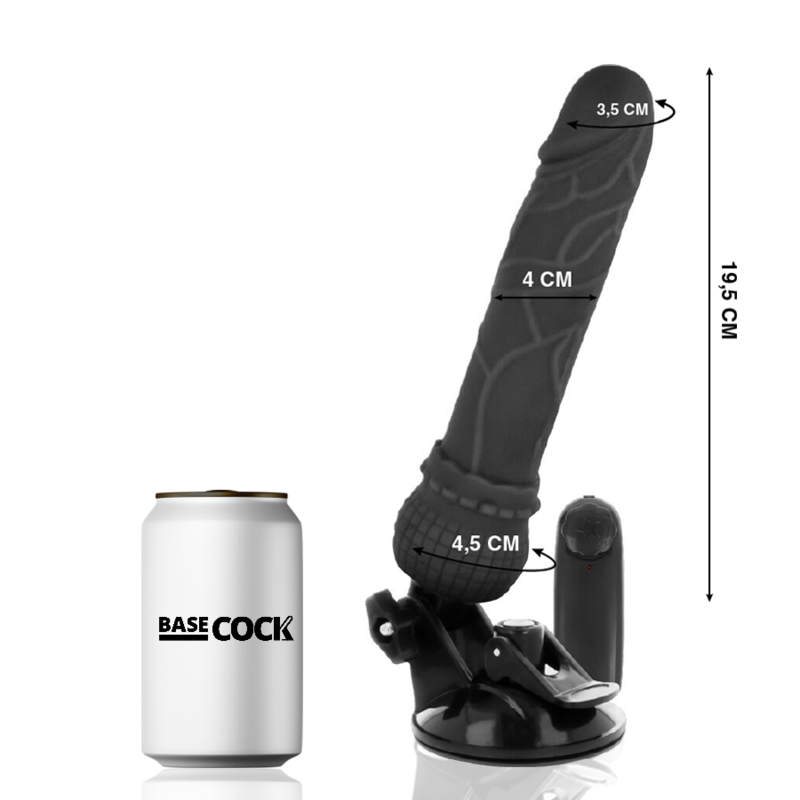 BASECOCK - REALISTIC VIBRATOR REMOTE CONTROL BLACK 19.5 CM -O- 4 CM - NOCTURNA DESIRES