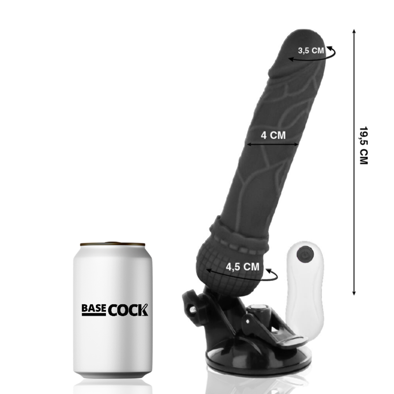 BASECOCK - REALISTIC VIBRATOR REMOTE CONTROL BLACK 19.5 CM -O- 4 CM - NOCTURNA DESIRES