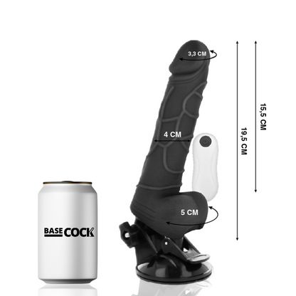 BASECOCK - REALISTIC VIBRATOR REMOTE CONTROL BLACK WITH TESTICLES 19.5 CM -O- 4 CM - NOCTURNA DESIRES