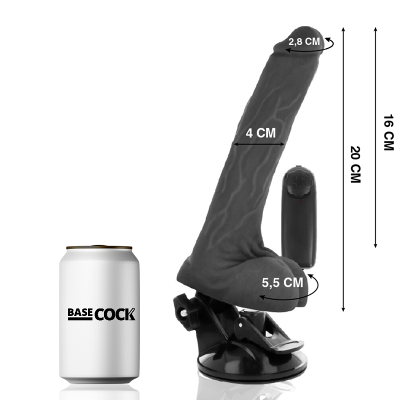 BASECOCK - REALISTIC BLACK REMOTE CONTROL VIBRATOR WITH TESTICLES 20 CM -O- 4 CM - NOCTURNA DESIRES