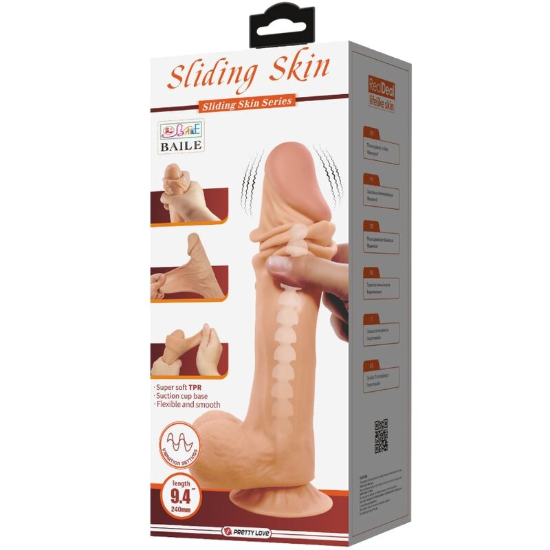 PRETTY LOVE - SLIDING SKIN SERIES REALISTIC DILDO WITH SLIDING SKIN SUCTION CUP REMOTE CONTROL FLESH 24 CM - NOCTURNA DESIRES