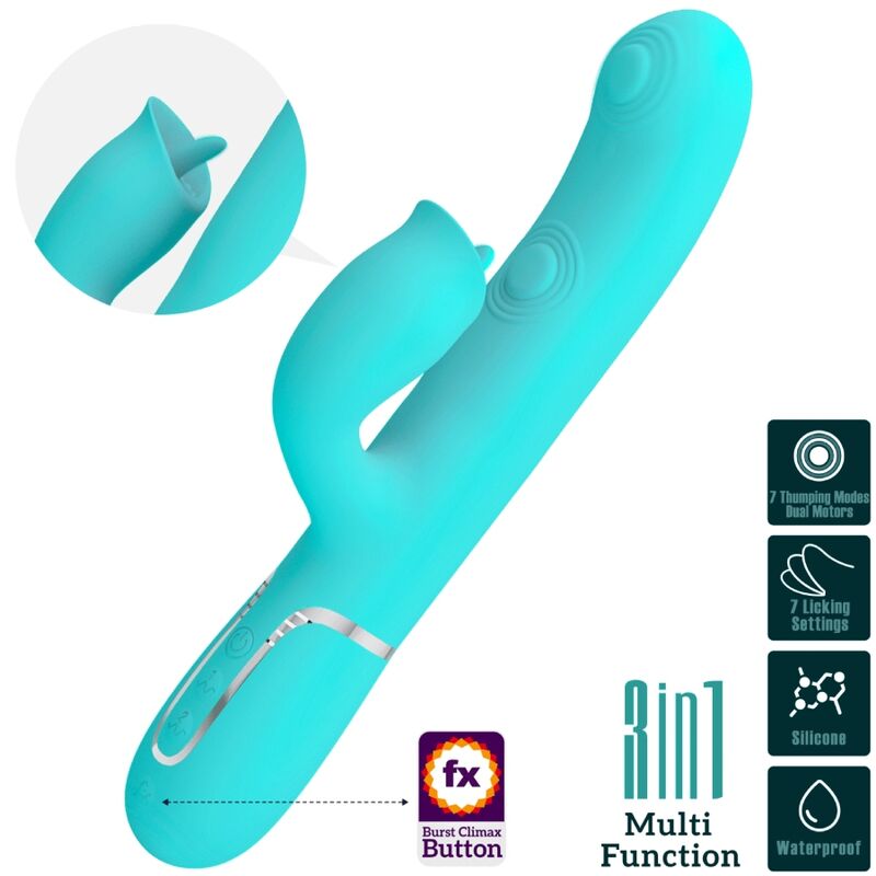 PRETTY LOVE - RABBIT VIBRATOR WITH LICKING AQUA GREEN - NOCTURNA DESIRES