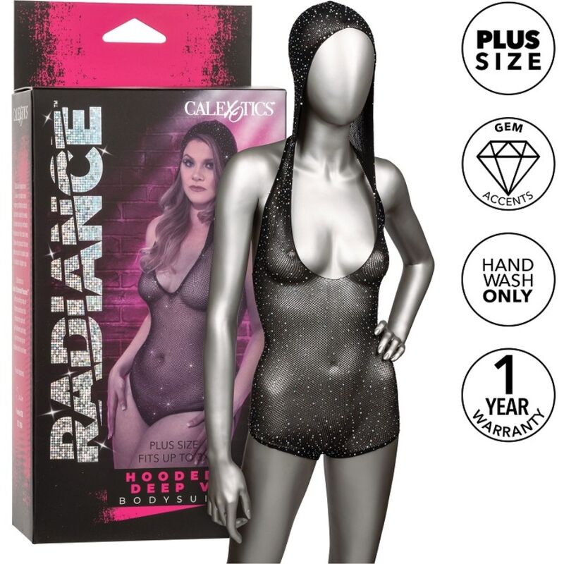 CALEXOTICS - RADIANCE HOODED DEEP V BODYSUIT PLUS SIZE - NOCTURNA DESIRES