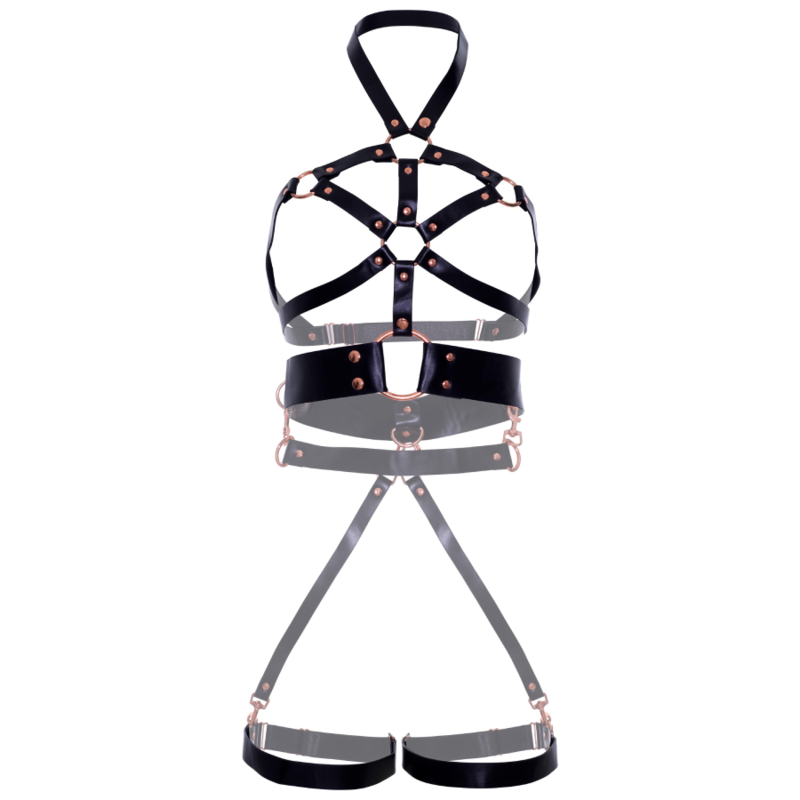 LEG AVENUE - VEGAN LEATHER GRIP BODY HARNESS BLACK S - NOCTURNA DESIRES