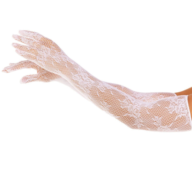 LEG AVENUE - RED FLORAL GLOVES WHITE - NOCTURNA DESIRES