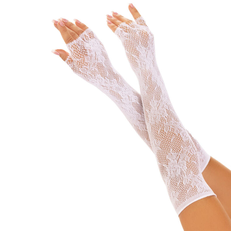 LEG AVENUE - FLORAL NETWORK FINGERLESS GLOVES WHITE - NOCTURNA DESIRES