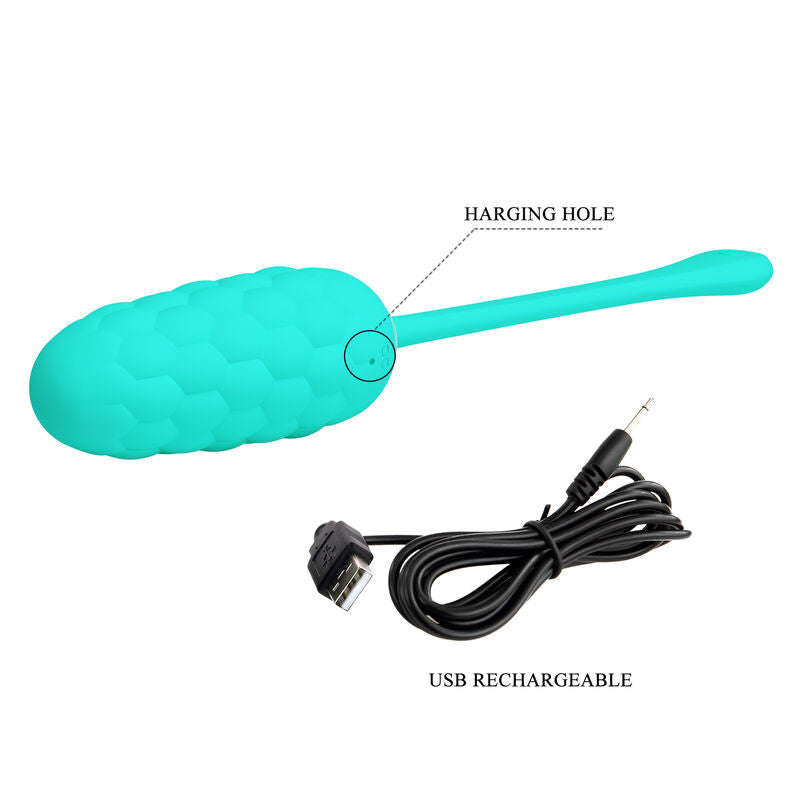 PRETTY LOVE - VIBRATING EGG WITH AQUA GREEN RECHARGEABLE MARINE TEXTURE - NOCTURNA DESIRES