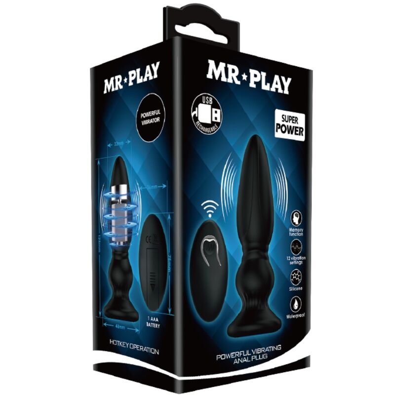 MR PLAY - POWERFUL VIBRATOR REMOTE CONTROL ANAL PLUG BLACK - NOCTURNA DESIRES