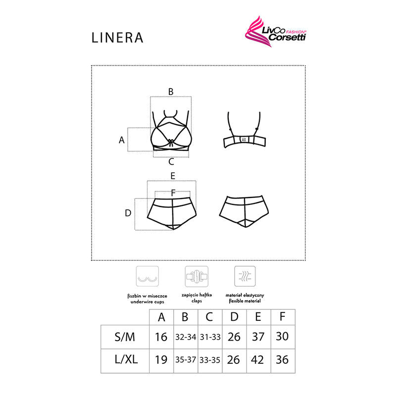 LIVCO CORSETTI FASHION - LINERA FOR THE SENSES COLLECTION BRA + PANTY BLACK L/XL - NOCTURNA DESIRES