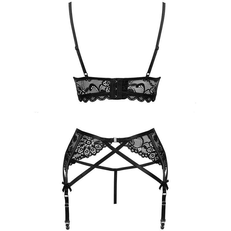 LIVCO CORSETTI FASHION - MORIDAM LC 90552 BRA + GARTER BELT + PANTY NEGRO L/XL - NOCTURNA DESIRES