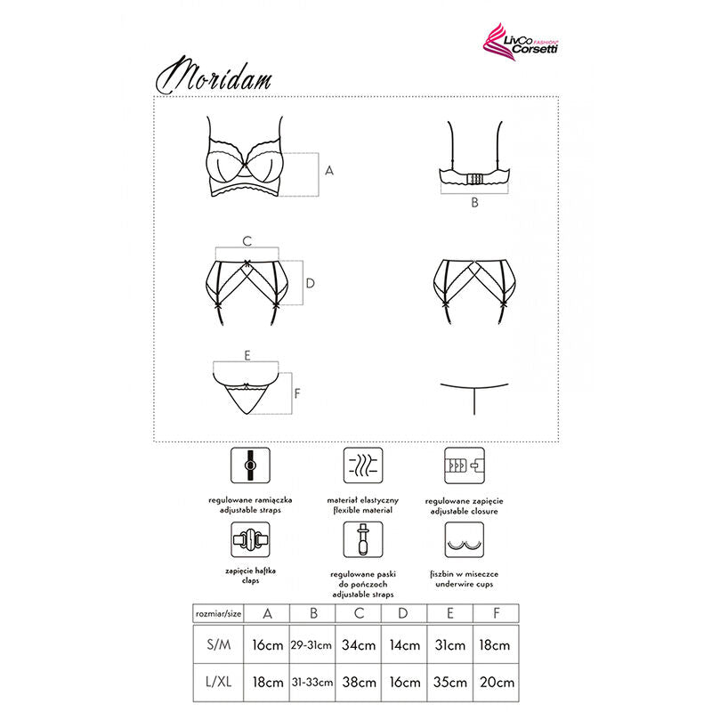 LIVCO CORSETTI FASHION - MORIDAM LC 90552 BRA + GARTER BELT + PANTY NEGRO L/XL - NOCTURNA DESIRES